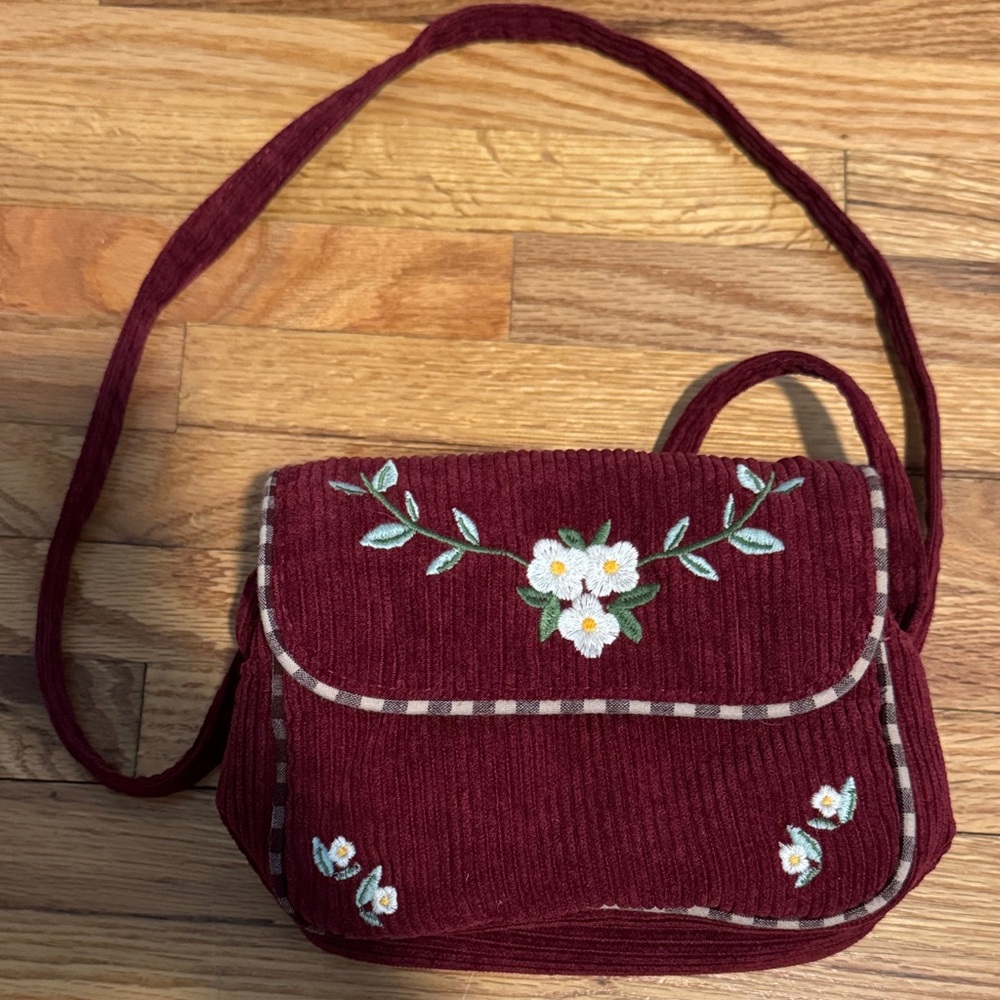 Zara Burgundy Crossbody Bag with Floral Embroidery